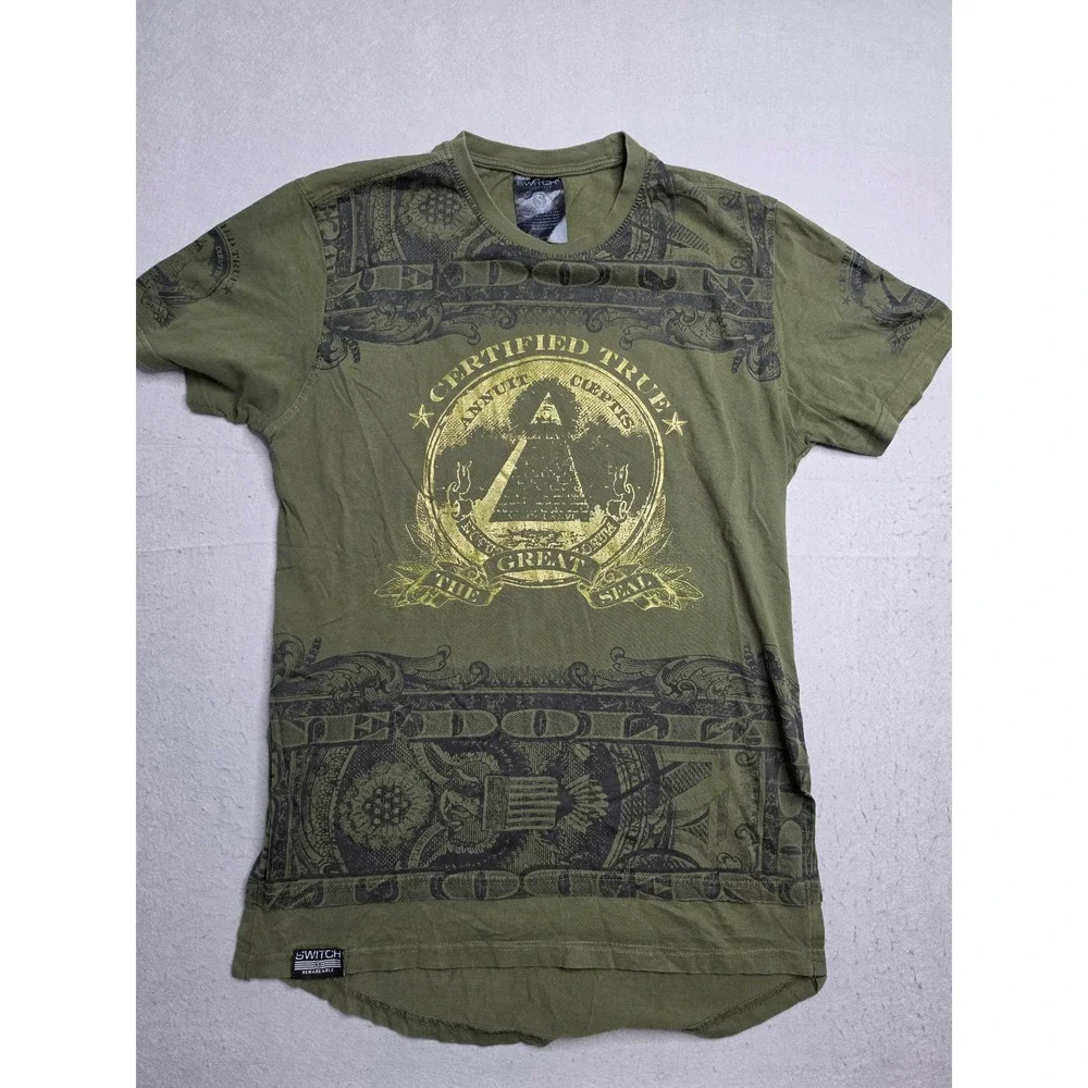 Switch Remarkable T-Shirt Mens XL Olive Green Graphic Certified True Dollar Bill - Picture 1 of 6